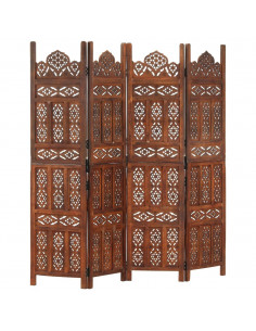 Divisorio 4 Pannelli Intaglio Marrone 160x165cm Mango Massello 2