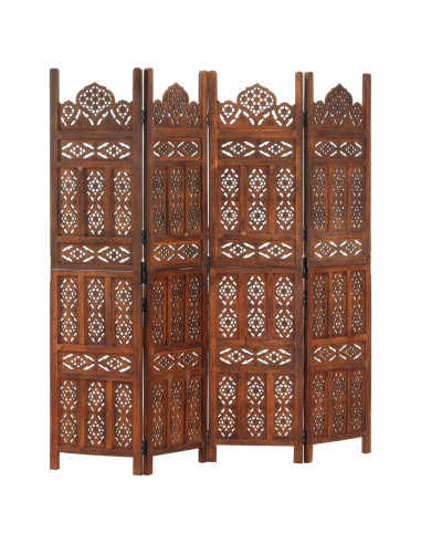 Divisorio 4 Pannelli Intaglio Marrone 160x165cm Mango Massello