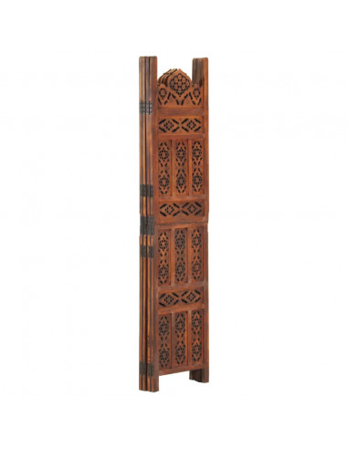 Divisorio 4 Pannelli Intaglio Marrone 160x165cm Mango Massello