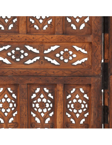 Divisorio 4 Pannelli Intaglio Marrone 160x165cm Mango Massello