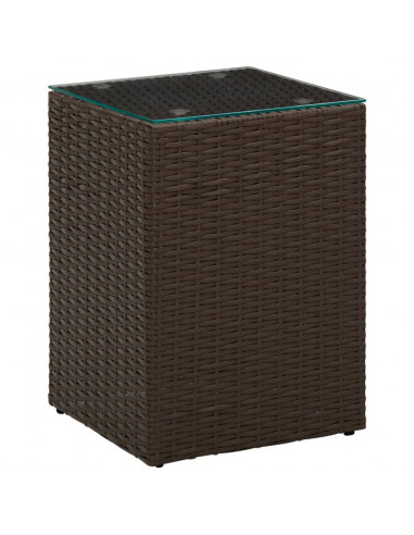 Tavolino Servizio Piano in Vetro Marrone 35x35x52 cm Polyrattan