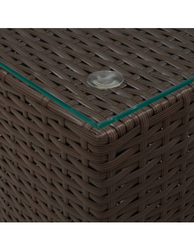 Tavolino Servizio Piano in Vetro Marrone 35x35x52 cm Polyrattan