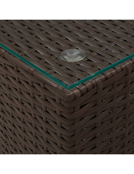 Tavolino Servizio Piano in Vetro Marrone 35x35x52 cm Polyrattan
