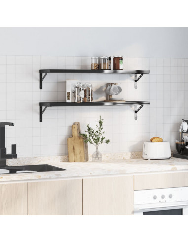 Mensole a Muro 2 pz 100x23,5x3 cm Nero in Acciaio Inossidabile