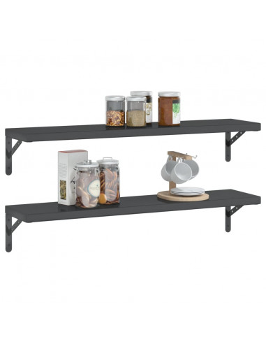 Mensole a Muro 2 pz 100x23,5x3 cm Nero in Acciaio Inossidabile