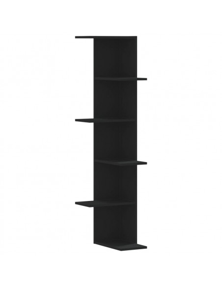 Scaffale Angolare Muro Nero 36,5x36,5x140 cm Legno Multistrato