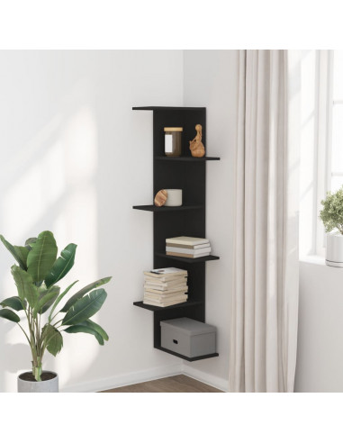 Scaffale Angolare Muro Nero 36,5x36,5x140 cm Legno Multistrato