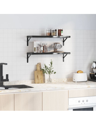 Mensole a Muro 2 pz 75x23,5x3 cm Nero in Acciaio Inossidabile