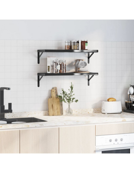 Mensole a Muro 2 pz 75x23,5x3 cm Nero in Acciaio Inossidabile
