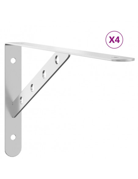 Staffe per Mensola 4 pz 30x2,5x15,5 cm in Acciaio Inox Argento