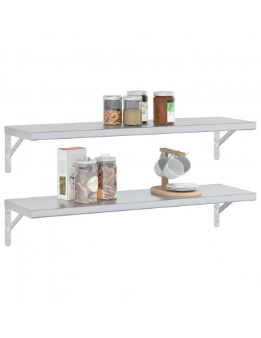 Mensole a Muro 2 pz 100x30x3 cm Argento in Acciaio Inossidabile