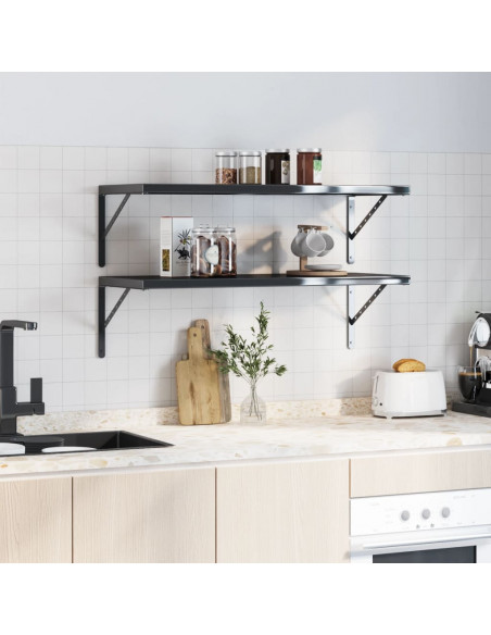 Staffe per Mensola 4 pz 40x2,5x25 cm in Acciaio Inox Nero