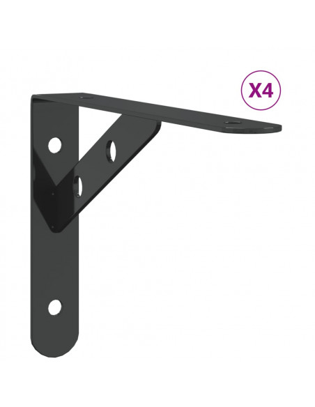 Staffe per Mensola 4 pz 20x2,5x14 cm in Acciaio Inox Nero