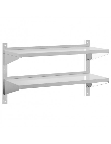 Mensola Muro 2 Ripiani 100x40x60cm Argento Acciaio Inossidabile