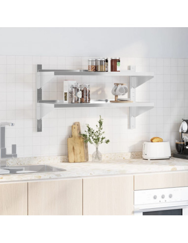 Mensola Muro 2 Ripiani 100x40x60cm Argento Acciaio Inossidabile