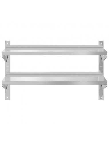 Mensola Muro 2 Ripiani 100x40x60cm Argento Acciaio Inossidabile