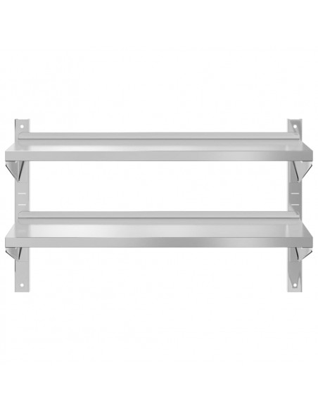 Mensola Muro 2 Ripiani 100x40x60cm Argento Acciaio Inossidabile