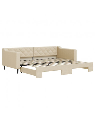 Divano Letto con Letto Estraibile Crema 90x200 cm in Tessuto