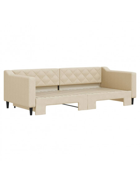 Divano Letto con Letto Estraibile Crema 90x200 cm in Tessuto