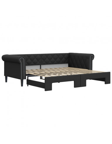 Divano Letto con Letto Estraibile Nero 90x200 cm in Similpelle