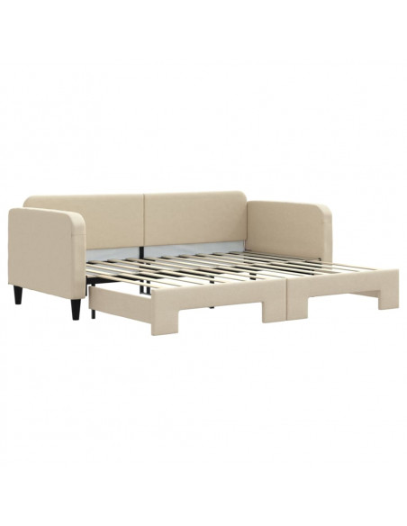 Divano Letto con Letto Estraibile Crema 90x200 cm in Tessuto
