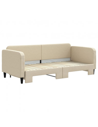 Divano Letto con Letto Estraibile Crema 90x200 cm in Tessuto