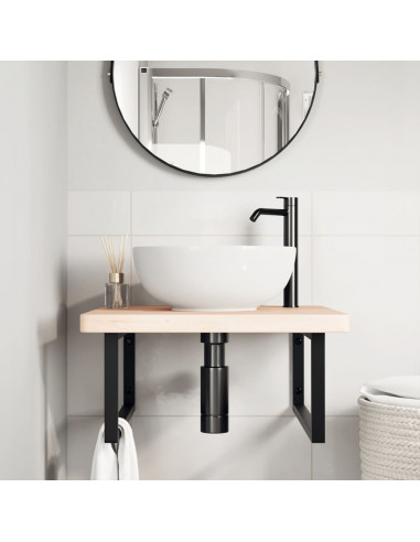 Ripiano a Parete per Lavabo in Acciaio e Massello di Rovere