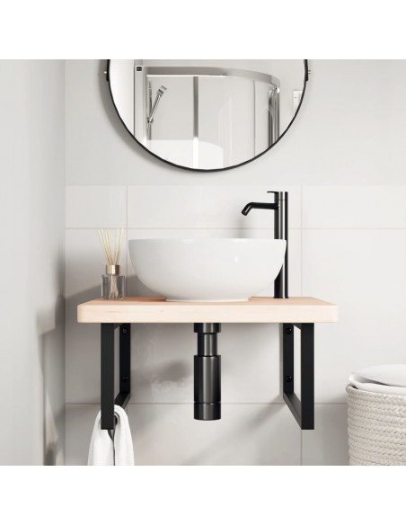 Ripiano a Parete per Lavabo in Acciaio e Massello di Rovere