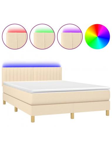 Letto a Molle con Materasso e LED Crema 140x190 cm in Tessuto