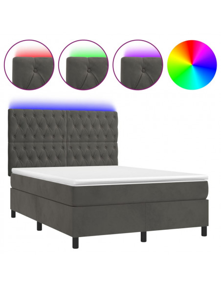 Letto a Molle con Materasso e LED Grigio Scuro 140x190 cm