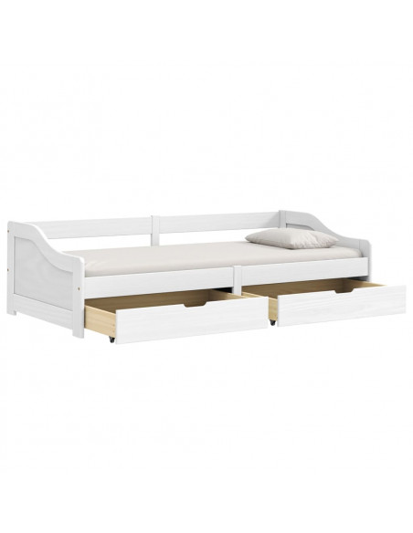 Dormeuse 2 Cassetti Bianca 90x200 cm Legno Massello Pino IRUN