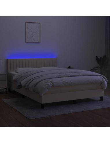 Letto a Molle con Materasso e LED Crema 140x200 cm in Tessuto