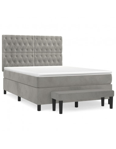 Giroletto a Molle con Materasso Grigio Chiaro 140x200cm Velluto