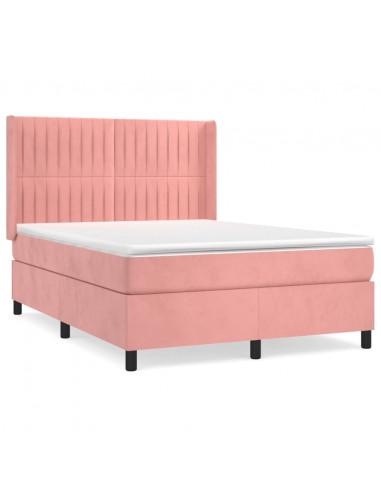 Giroletto a Molle con Materasso Rosa 140x190 cm in Velluto