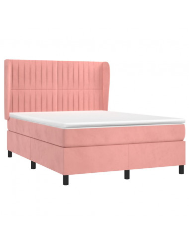 Giroletto a Molle con Materasso Rosa 140x200 cm in Velluto