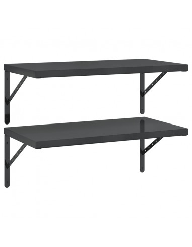Mensole a Muro 2 pz 75x40 cm Nero in Acciaio Inossidabile