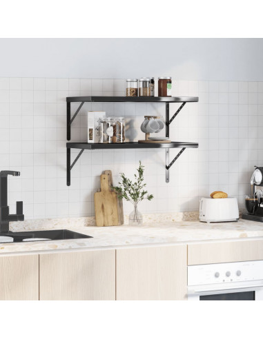 Mensole a Muro 2 pz 75x40 cm Nero in Acciaio Inossidabile