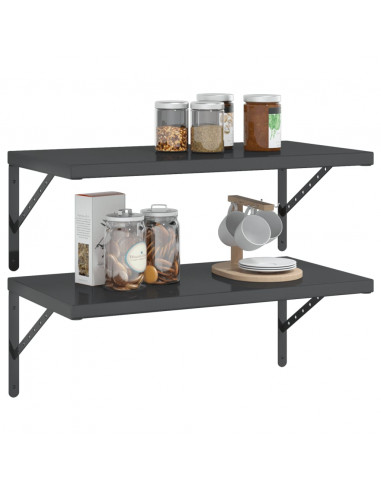 Mensole a Muro 2 pz 75x40 cm Nero in Acciaio Inossidabile