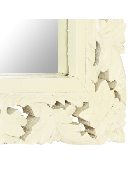 Specchio Intagliato a Mano Bianco 110x50cm in Massello di Mango