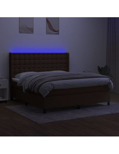 Letto a Molle Materasso e LED Marrone Scuro 160x200 cm Tessuto