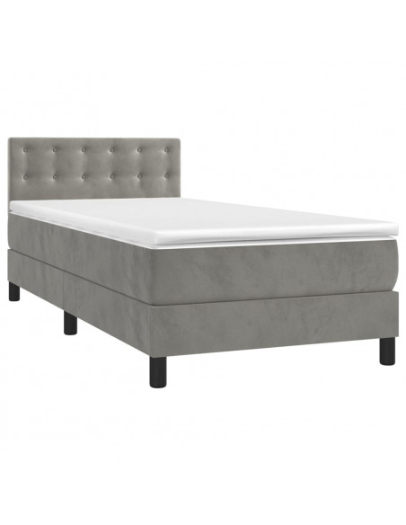 Giroletto a Molle con Materasso Grigio Chiaro 90x190 cm Velluto