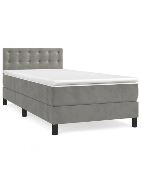 Giroletto a Molle con Materasso Grigio Chiaro 90x190 cm Velluto