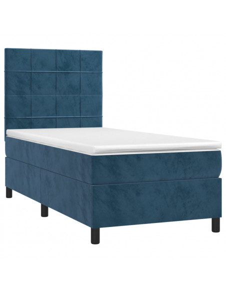Letto a Molle con Materasso e LED Blu Scuro 80x200cm in Velluto