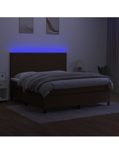 Letto a Molle Materasso e LED Marrone Scuro 160x200 cm Tessuto