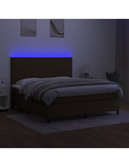 Letto a Molle Materasso e LED Marrone Scuro 160x200 cm Tessuto