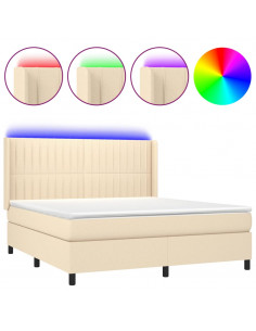 Letto a Molle con Materasso e LED Crema 180x200 cm in Tessuto 2