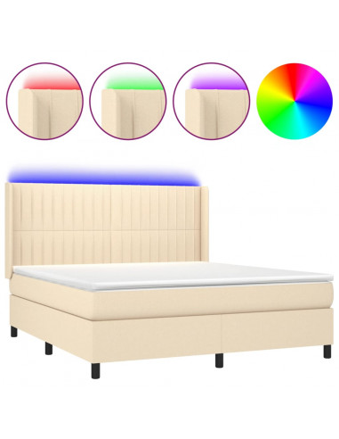 Letto a Molle con Materasso e LED Crema 180x200 cm in Tessuto