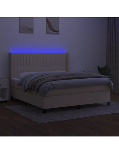 Letto a Molle con Materasso e LED Crema 180x200 cm in Tessuto