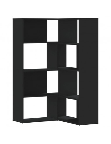 Libreria Angolare 4Ripiani Nera 85x85x140 cm Legno Multistrato