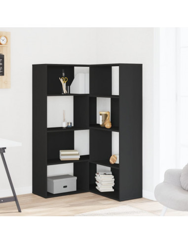 Libreria Angolare 4Ripiani Nera 85x85x140 cm Legno Multistrato